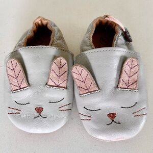 Moulin Roty Silver and Pink Bunny Soft Leather Baby Slip-Ons